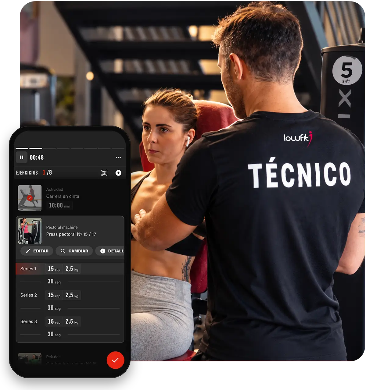 lowfit-empezardecero Persona que empieza a entrenar desde cero en un gimnasio LowFit